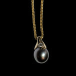 14K Yellow Gold Tahitian Black Pearl & Diamond Pendant Necklace