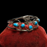 Turquoise Sterling Silver Cuff with Flower Bracelet Navajo Floral Design