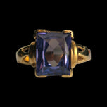 10K Yellow Gold Emerald Cut Synthetic Colour Change Sapphire Size 6