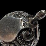 Antique Sterling Silver Retractable Measure / Sewing Tape on Bail Loop England, Repoussé Bird Motfif