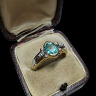 14K Yellow & White Gold Green Beryl & Diamond Ring Size 7.5