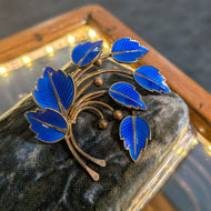 Sterling Silver Denmark Jemax Blue Leaf Guilloche Enamel Brooch