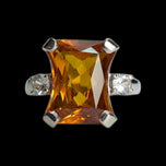 10K White Gold Rectangular Cut Synthetic Orange Sapphire & Topaz Ring Size 6