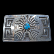 Sterling Silver and Turquoise Belt Buckle Zuni Man in the Maze Native American