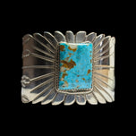 Elisabeth Guerro Native American Navajo Natural Turquoise Silver Cuff with Etching