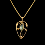 Antique Gold Filled Necklace Green Glass Stone