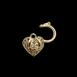 9K Yellow Gold Open Work Filigree Heart Lock / Padlock Pendant / Connector Charm
