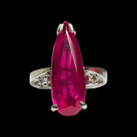 10K White Gold Tear Drop Synthetic Ruby & CZ Ring Size 5 1/4