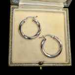 10K White Gold Twist Hoop Earrings Italy