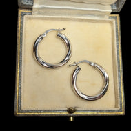10K White Gold Twist Hoop Earrings Italy