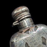 Sterling Silver 19th Century Glass Flask Engraved Overlay Medicinal Decanter