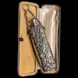 Art Nouveau Floral Chatelaine Silver Perfume Bottle with Chain