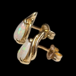 14K Yellow Gold Teardrop Opal Stud Earrings
