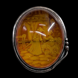 Sterling Silver Intaglio Courting Scene in Amber Brooch