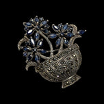 Art Deco Sterling Silver, Marcasite & Blue Sapphire Flower Vase Brooch