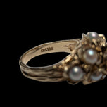 10K Yellow Gold Chunky Pearl Cluster Cocktail Ring Size 5 1/4