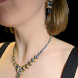 1950's Christian Dior by Mitchel Maer Demi-Parure Faux Sapphire / Pearl Necklace and Earrings Set