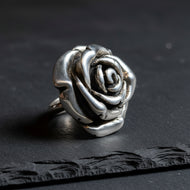 Sterling Silver Large Hollow Rose Flower Statement Ring Size 7 3/4