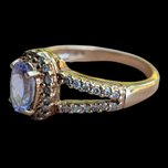 10K Rose Gold Natural Tanzanite and Diamond Split Shank Ring