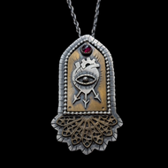Sterling Silver Arrok Whimsical Eye Pendant - Garnet Cabochon