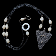 Metal and Mother of Pearl 800 Silver Triangle Perfume Vial Pendant Necklace by Kathy Barrick