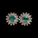 10K White Gold Emerald & Diamond Cluster Screw Back Stud Earrings
