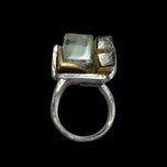 Anne-Marie Chagnon Pewter Adjustable Modernist Ring Green / Yellow Glass Stones