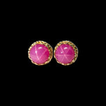 14K Yellow Gold Pink Star Sapphire Stud Earrings