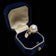 14K Yellow Gold Bezel Set Cultured Pearl & Diamond Ring Size 6