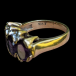 10K Yellow Gold 4 Stone Amethyst & Diamond Band Ring