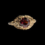 14K Yellow Gold Ornate Setting / Floral Shoulder Round Garnet Ring Size 9 1/4