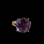Large Faceted 14K Gold Amethyst Solitaire Cocktail Vintage Gold Double Band Ring