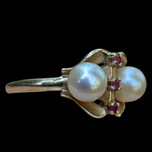 14K Ruby and Cultured Pearl Unique Setting Vintage Ring