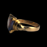 10K Yellow Gold Emerald Cut Synthetic Colour Change Sapphire Size 6