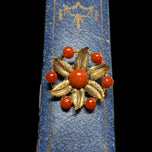 Gold Filled Flower Brooch with Agate Cabochon