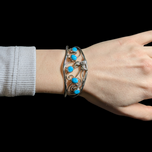 Turquoise Sterling Silver Cuff with Flower Bracelet Navajo Floral Design