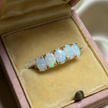 14K Yellow Gold Natural Opal 5 Stone Band Ring Size 6 1/4