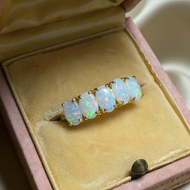 14K Yellow Gold Natural Opal 5 Stone Band Ring Size 6 1/4
