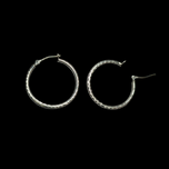 14K White Gold Simple Etched 1" Hoops