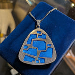 Sterling Silver David Andersen Norway MCM Modernist Blue Enamel Necklace