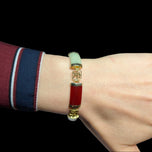 Vermeil Silver Panel Bracelet with Chinese Characters & Gemstones & Jade