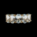 14K Yellow Gold Oval Cut 5 Stone Aquamarine Ring Size 6.5