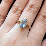 10K Yellow Gold Vintage Synthetic Blue Spinel Ring - Marquise Cut