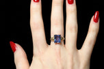 10K Yellow Gold Emerald Cut Synthetic Colour Change Sapphire Size 6