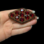 Antique Czech Filigree Brooch With Red Glass Crystals