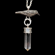 Sterling Silver Designer Thomas Sabo Crow / Raven Black CZ Crystal Necklace