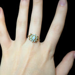 14K Yellow Gold Opal Flower Cluster Ring Size 7 1/4