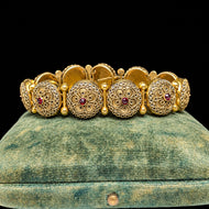 Antique Gold Gilt Brass Filigree & Glass Panel Link Child's Bracelet