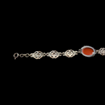 Art Deco Carved Glass & Marcasite Panel Link Bracelet Sterling Silver