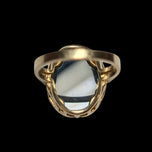 10K Yellow Gold Carved Blue Agate & Onyx Cat Cameo Ring Size 6 1/2